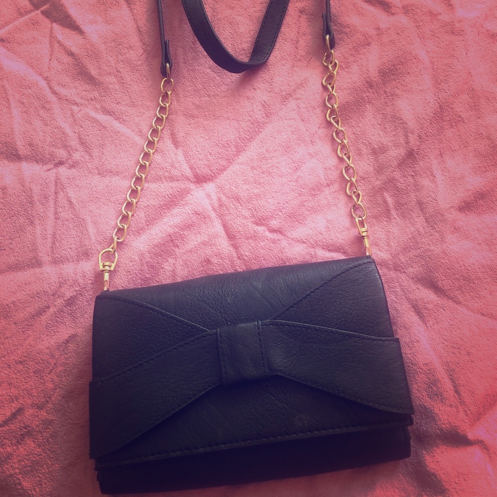Black bow tie crossbody purse